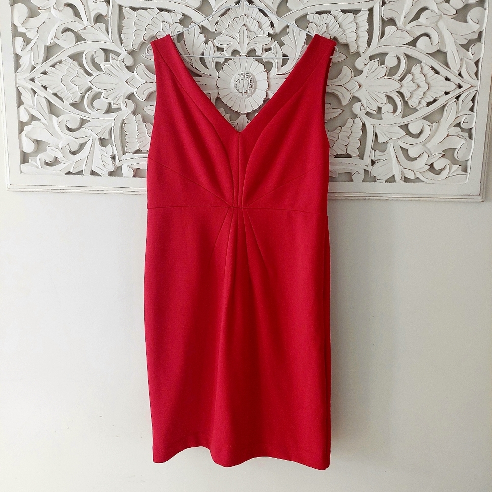 Vintage Adrienne Vittadini Red Sleeveless V Neck Pleated Cocktail Dress Sz 10